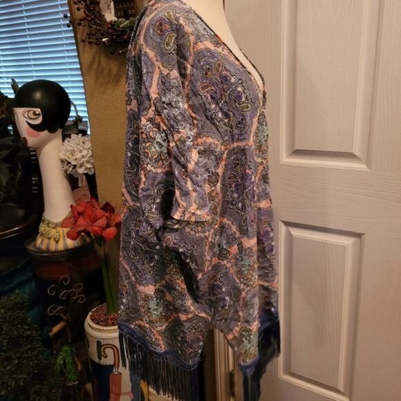 Victoria's Secret Kimono Duster Top Pink Purple Paisley Tassels Spring S… - Picture 3 of 8